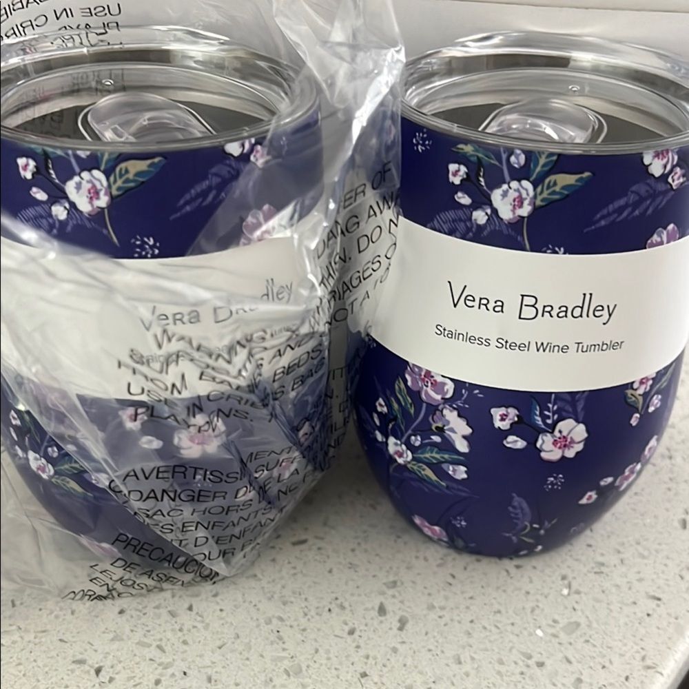 Vera Bradley Wine Tumbler Wild Roses Stainless Steel Purple 12oz NIB